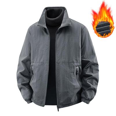 2025 Men's Casual Fleece-Lined Jacket: Autumn/Winter, Stand Collar, Loose Fit, Plus Size