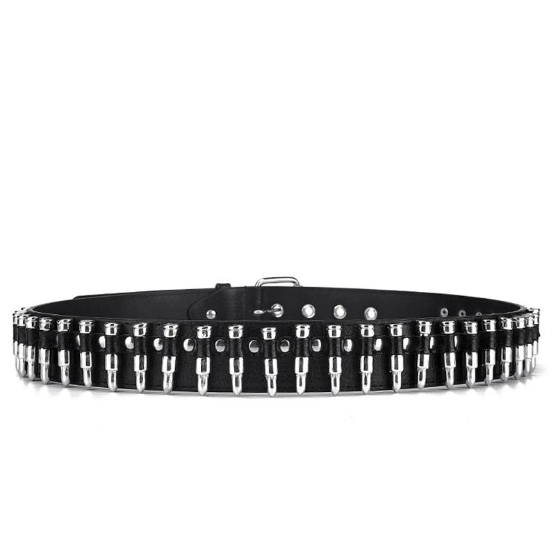 Hollow Bullet Decoration Belt Fashion Ladies Leather Studded Gift Man Goth Rock Wild Adjustable Women Punk Black Belt
