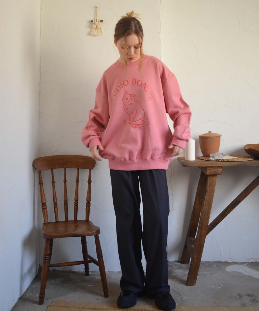 BONIEE Cat Symbol Cat Logo Graphic Oversized Sweatshirt Pink