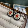 Boucles d'oreilles Puce Zircon Noir Goutte d'Eau Luxe Léger Tempérament Bijoux Médiévaux Vintage Style Cour Rétro Boucles d'oreilles Rubis