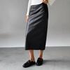2024 Winter Women's High-Waisted PU Leather Bodycon Midi Skirt with Slit