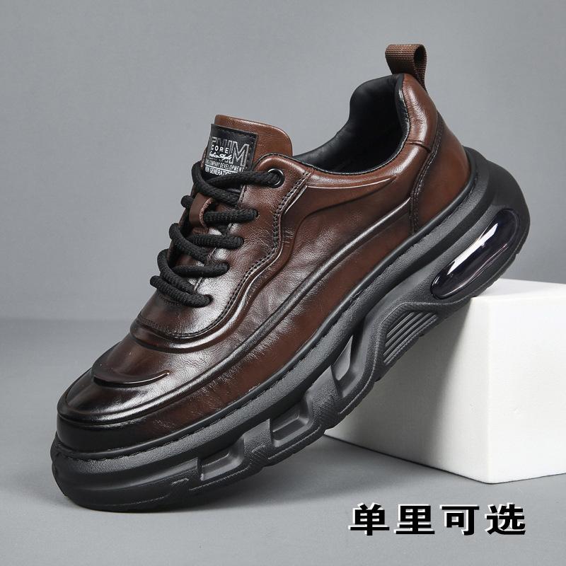 Men s top layer cowhide sports high-end business shoes with winter velvet men s casual leather shoes 38