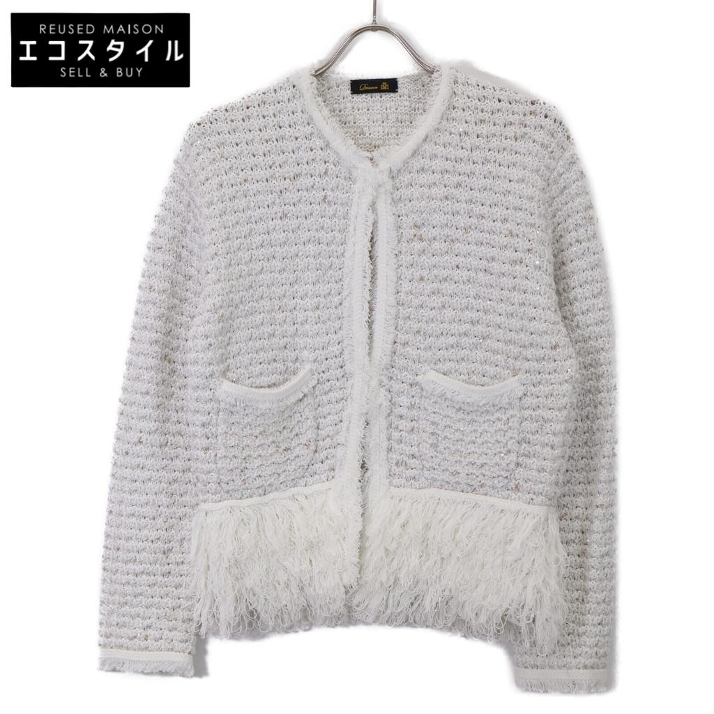 DRAWER 6515-199-0600 Front Hook Collarless Tweet Knit Jacket Jacket F whiteUsed