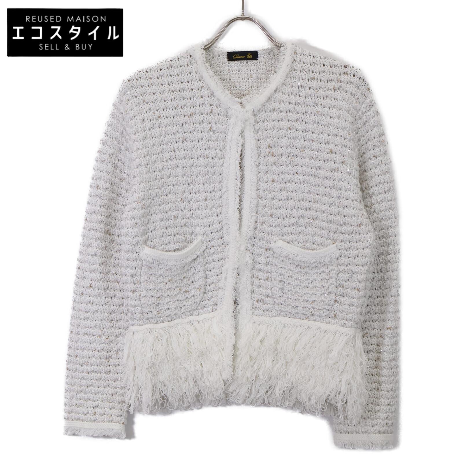 

ЯЩИК 6515-199-0600 Твидовый вязаный жакет без воротника с передним крючком Жакет F белый Б/У