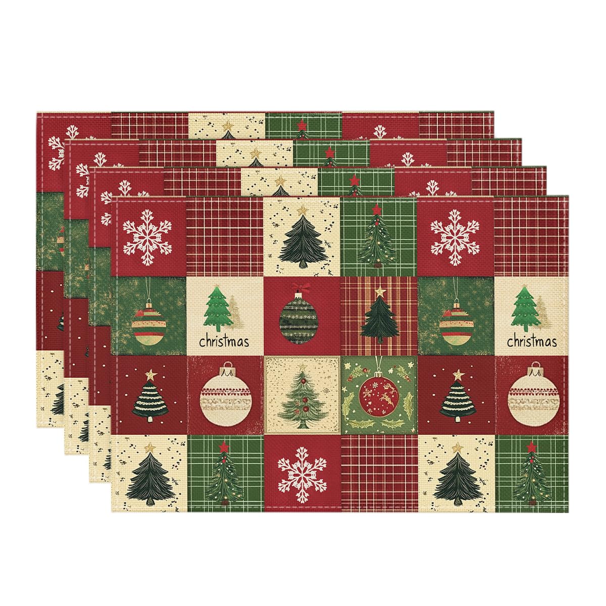 

Xmas Trees Christmas Balls Placemats Set of 4, 12x18 Inch Table Mats for Winter New Year Holiday Party Kitchen Dining Decoration 12 x 18 , Rectangular 4 Pcs