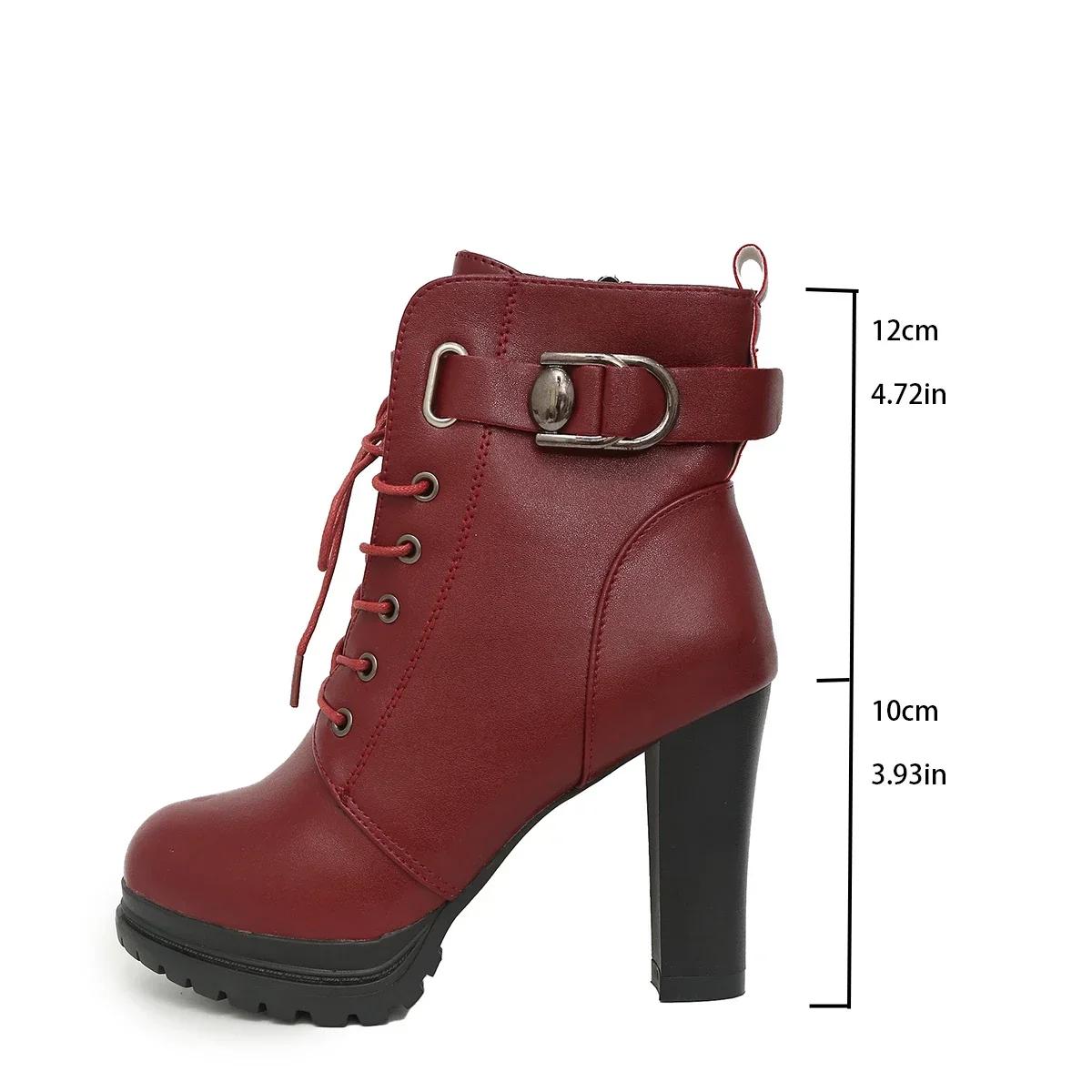 

Женские ботильоны на высоком каблуке с боковой молнией, водонепроницаемая платформа, противоскользящие, 2024, модные ботинки на толстом каблуке, Botines Mujer 2024 Tendencia 40 кларет