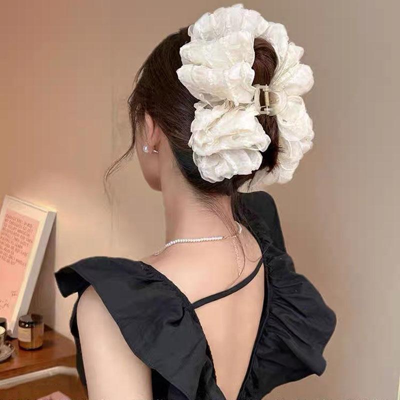 New Large Chiffon Bow Hair Claw Clip Elegant Large Size Fabric Ribbon Flower Hair Clip Jaw Clamps Accessories For Women Hairpins
