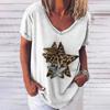 T-shirt da donna estiva scollo a V maniche corte 3D pentagramma stampato abbigliamento casual allentato pullover hip-hop streetwear