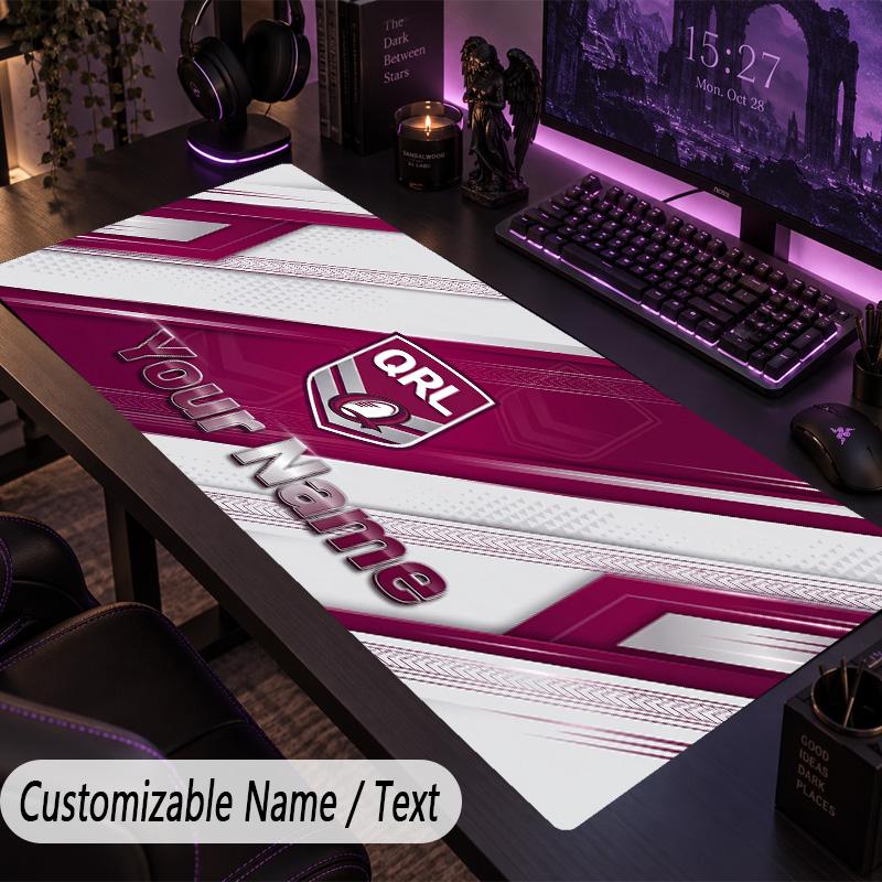 Large Mouse PadQueensland Maroons Custom Name Text Personalized Desk Mat Non Slip Gaming Pad