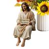 Jesus Resin Figurine Sitting Pose I Am with You Always Sign Unique Jesus Christ Statue Desk Companion Home Decoration