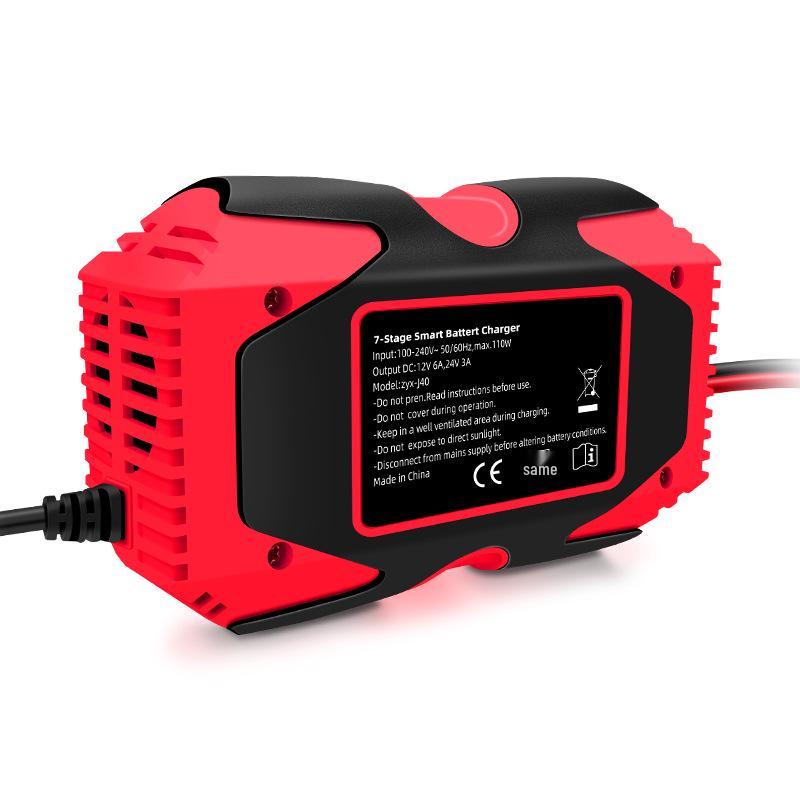 E-FAST 12V/24V Dual Voltage Smart Car & Motorcycle Battery Charger with Screen Display
