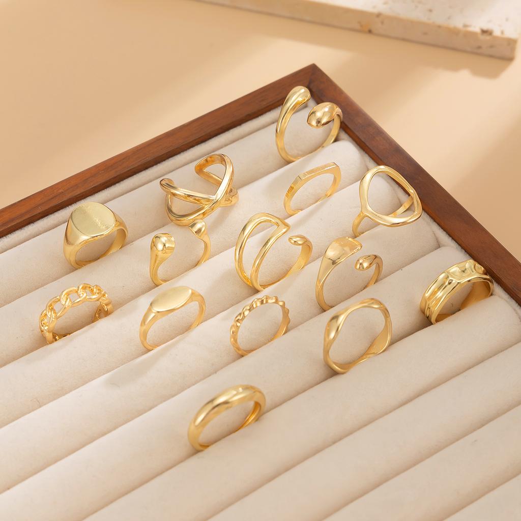 Ingemark 14Pcs/Set Punk Gold Color Irregular Open Rings for Women New Trend Vintage Geometric Knuckle Joint Ring Wedding Jewelry