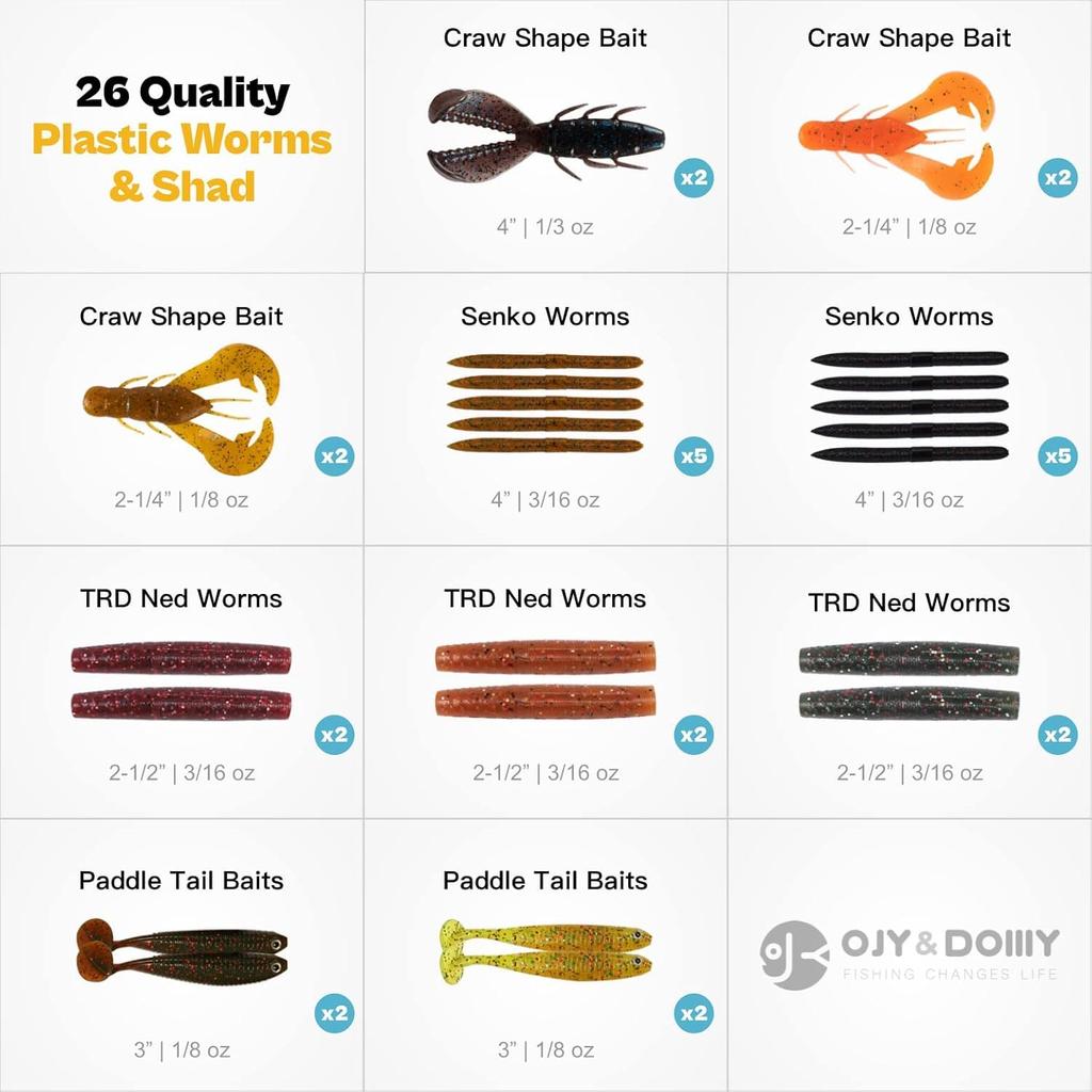 Bass Fishing Lure Set, 165 Piece Set, Double-Sided Tackle Box