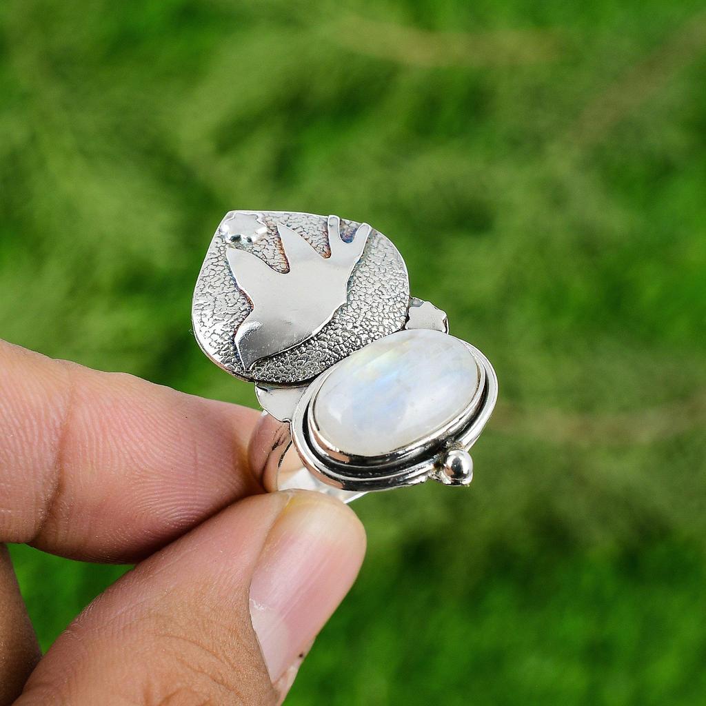 Womens day Deal 925 Silver Rainbow Moonstone Gemstone Statement New Ring Jewelry