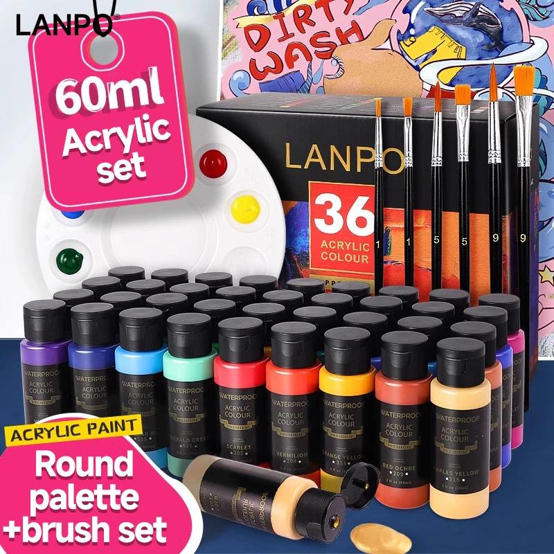 Set de pigmenți acrilici LANPO pentru sticlă/textile, 12/60 ml, 12/24/36 de culori, tuburi, pentru desenul artistului, vopsea pe bază de ulei și apă, materiale de artă