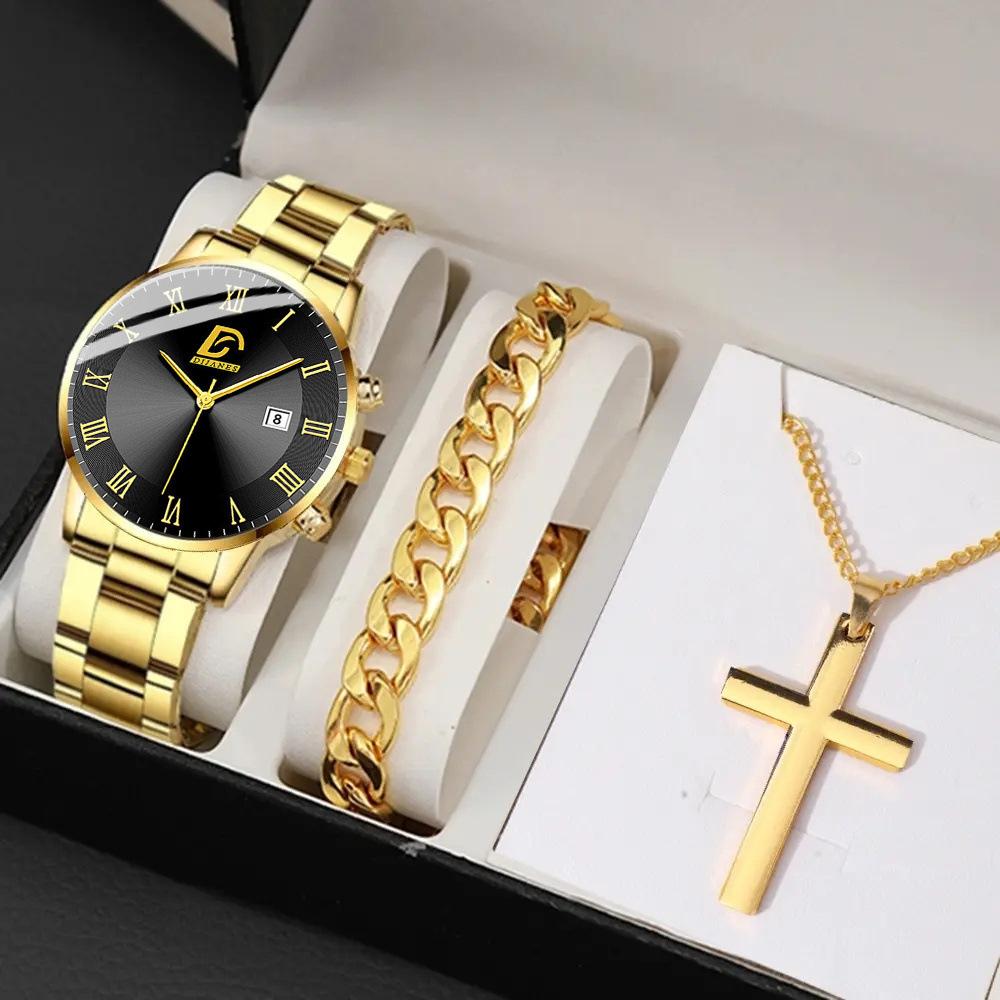 Watch 3-Piece Set Watch Men S Watch Steel Belt Watch Quartz Watch Fashion Sports Watch