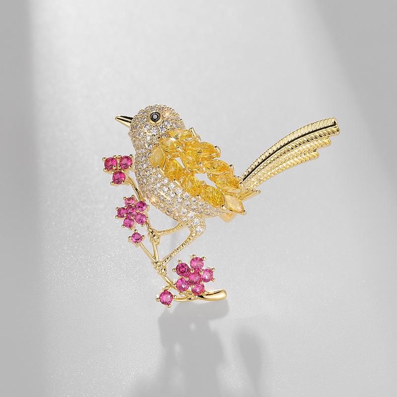 Bo Xin Yun Copper  Zircon Bird Brooch - Elegant Coat Accessory Pin