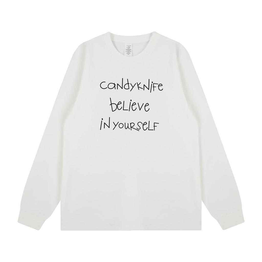 Artistic Hand-Painted Hong Kong Style Long-Sleeve T-Shirt for Couples - Autumn/Winter Trend