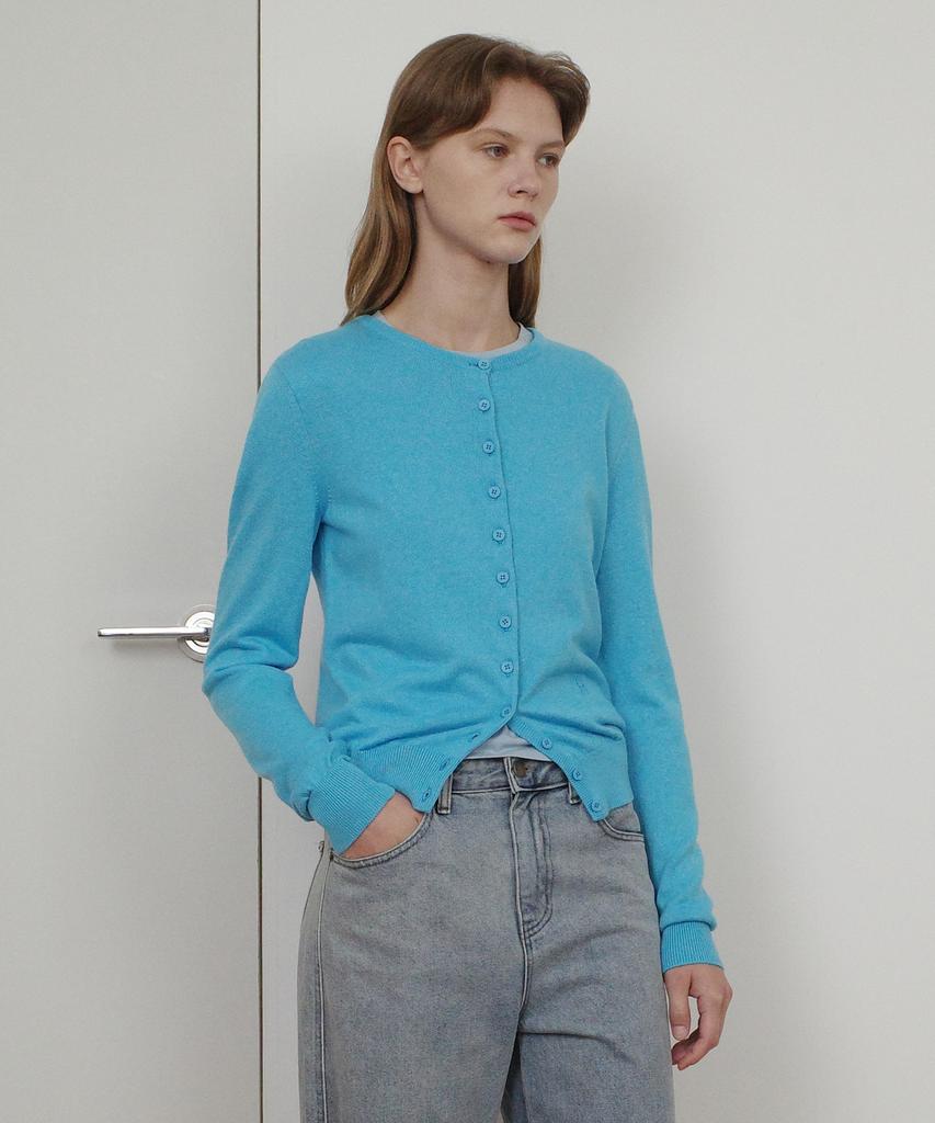 En Or Cotton Basic Round Cardigan - Blue