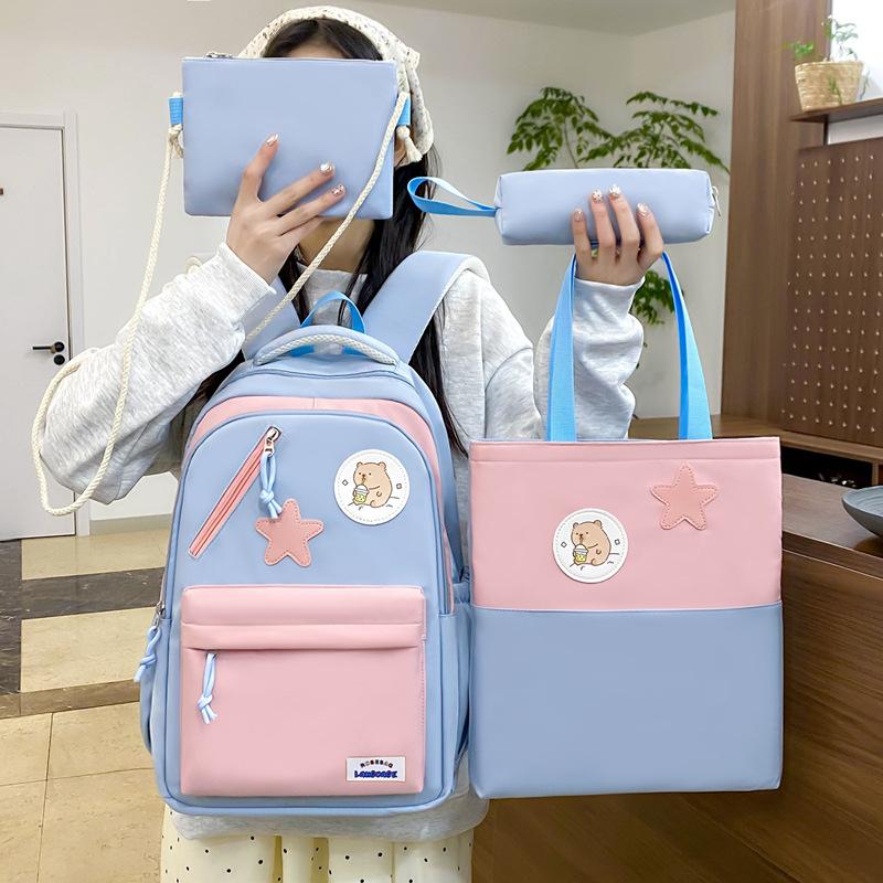 Korean Style Schoolbag Four Piece Set for Primary and Secondary School Students Backpacks for Girls Fresh and Sweet Backpacks