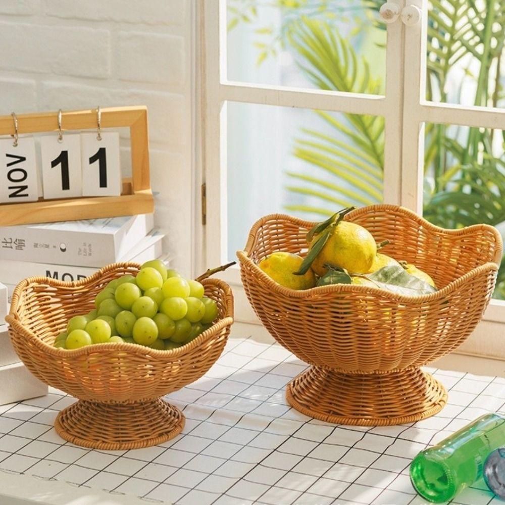 Multipurpose Fruit Basket Traditional Style Open Top Vegetable Basket Hand Woven Natural Rattan Storage Basket