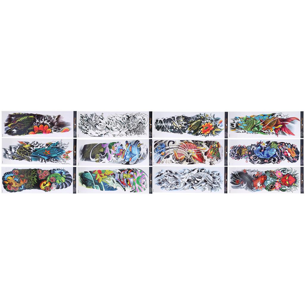 12pcs Fake Tattoo Sticker Temporary Waterproof Sweatproof Unisex Full Arm Tattoos Stickers