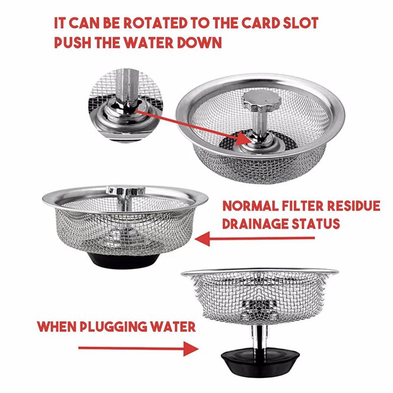 Kitchen Sink Filter Stainless Steel Mesh Sink Strainer Filter Bathroom Sink Strainer Drain Hole Filter Trap Waste Screen