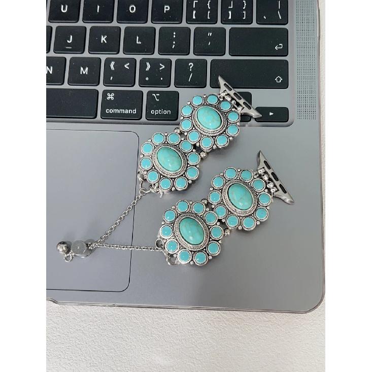 

Adjust flower turquoise Bracelet For Apple Watch band Series 10/9/8/7/6/5/4 SE 40mm 41mm 42mm 44mm 45mm 46mm 49mm Strap 38mm40mm41mm 42mmS10 бирюзовый