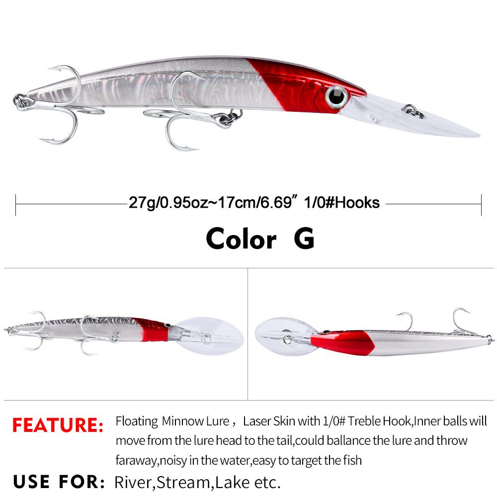 PRO BEROS Sea Fishing Minnow Lure, 17cm/27g, Hard Plastic Bait, 10 Color Options - Model DW358
