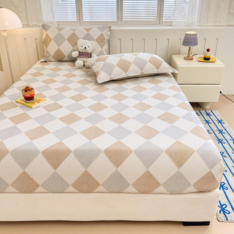 Square Geometric Cotton Fitted Sheet Set Grey and Orange Geometric Lines Bed Cover Adult Single 3pcs Bedding Deep Pocket Design