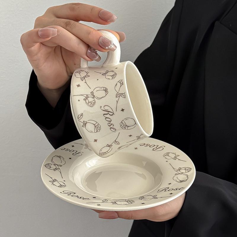 Designer Coffee Cups Niche French Ceramic Cup and Plate Sets  Light Luxury and High End Exquisite Cups  Birthday Gifts for Children