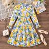 Girls' Dress Children's Clothing Autumn Winter New Style Floral Print Long-sleeved Girl 8-12Y Princess Dress