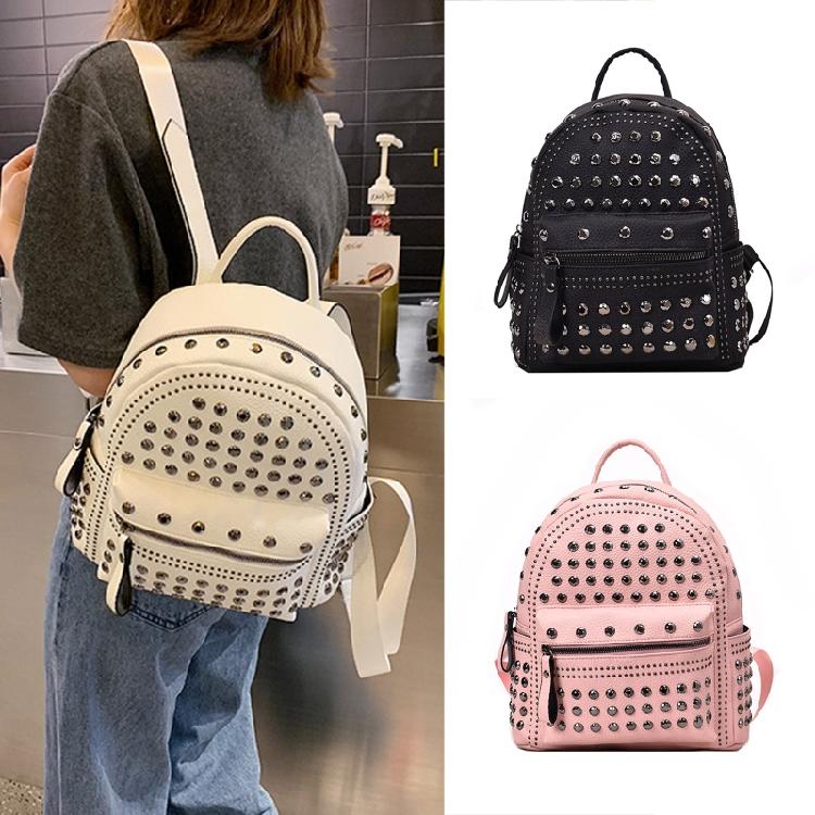 Retro Leather Backpack All-match Satchel Rivet Studded School Bag for Shopping