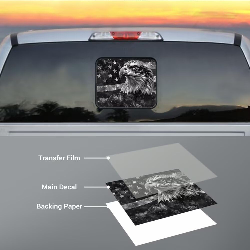 Weißkopfseeadler Aufkleber Hintere Schiebefenster LKW Aufkleber, Schwarze Amerikanische Flagge Heckscheibenaufkleber für LKW Pickup, Patriotische Grafik Vinyl Auto Dekoration