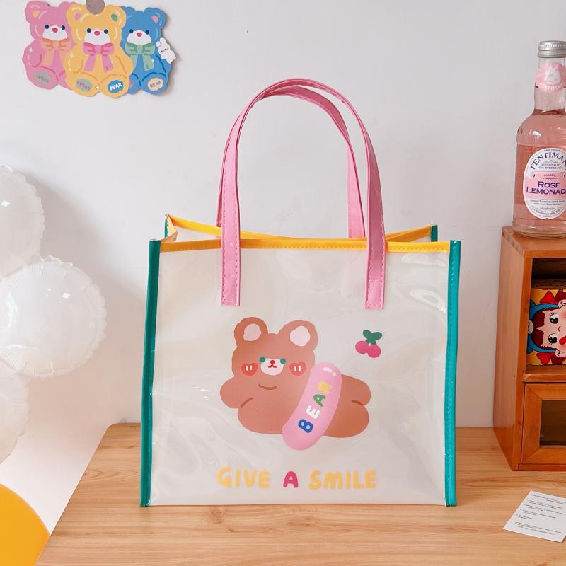 Ins Summer Girls Jelly Bag Cartoon Bear Transparent Shoulder Bag Waterproof Beach Bag Student Travel Handbag