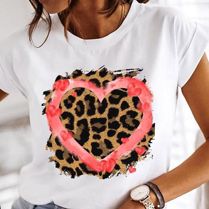Women Printing Clothes Custom T-Shirt Watercolor Cute Tops Tshirt Short Sleeve Cartoon Heart Print Female Graphic O-Neck Tees