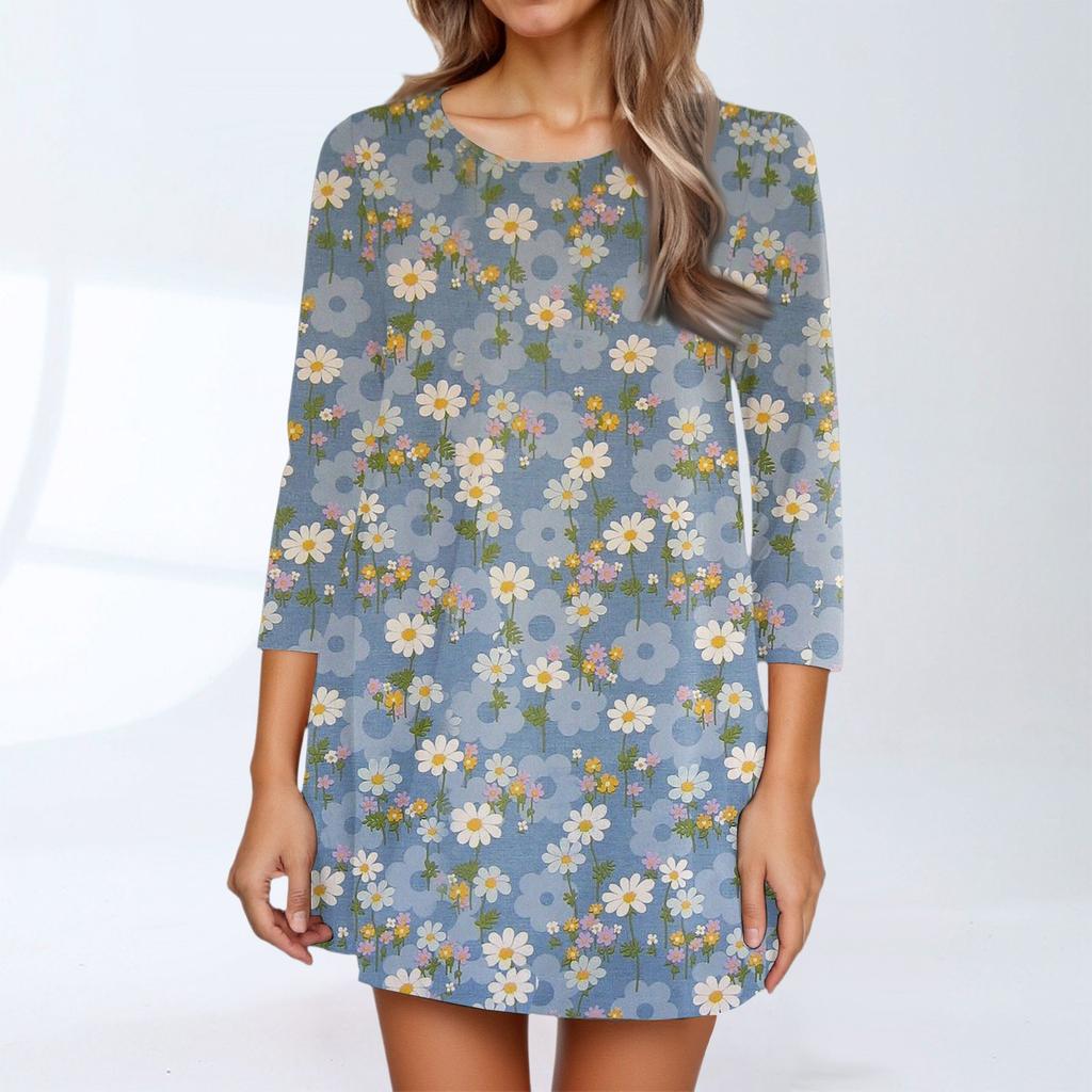 Dammode Casual Trekvartsärm Rundhalsad Topp