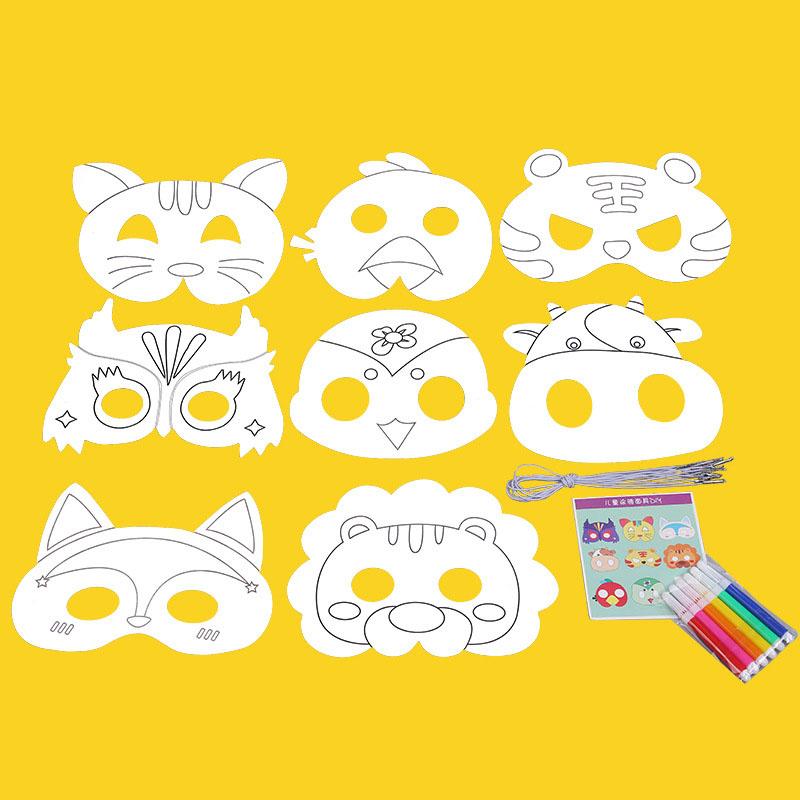 8Pcs Cartoon Animal Painting Masks Diy Color Kindergarten Graffiti Coloring Crafts Toys Children Creative Hand-Painted Fun Toys