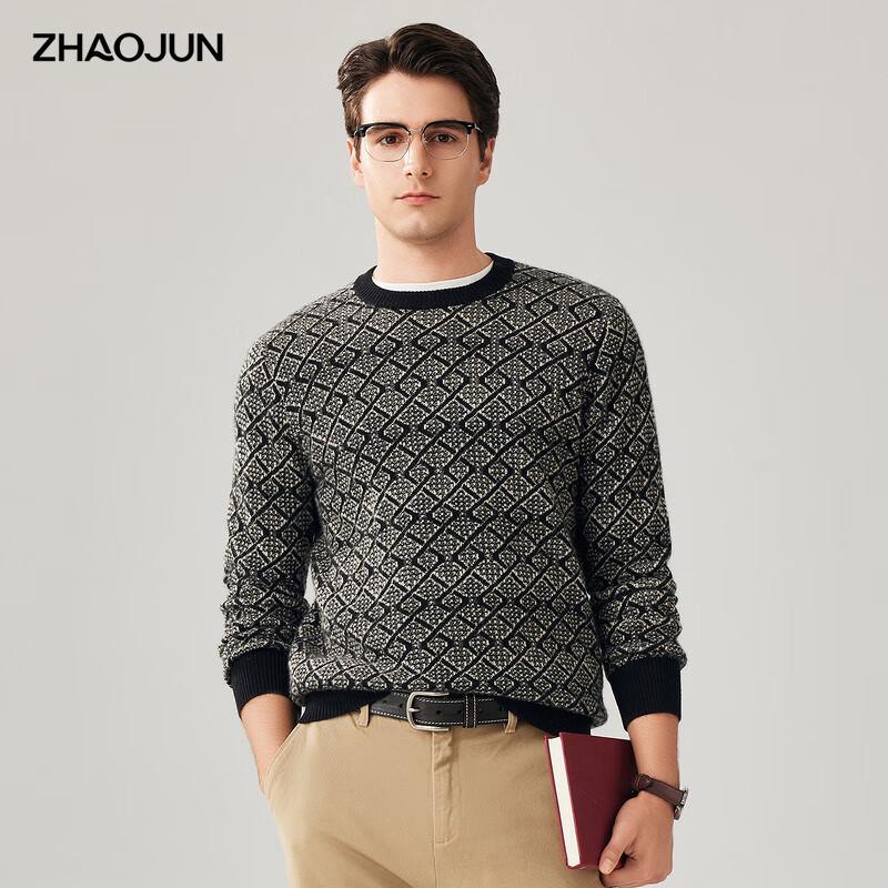 

Мужской свитер из 100% кашемира с круглым вырезом и клетчатой вязкой 2XL