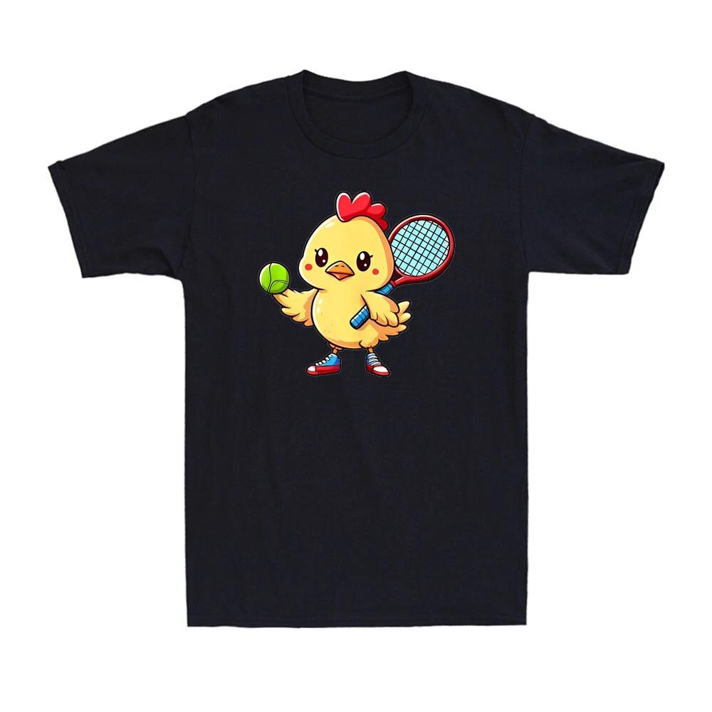 Cute Comic Chick Tennis Player Funny Chick Tennis Match Lovers Men s T-Shirt XS