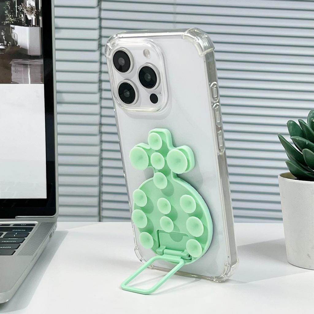 Magnetic Liquid Silicone Phone Case with Adhesive Metal Ring and Retractable Suction Cup Stand