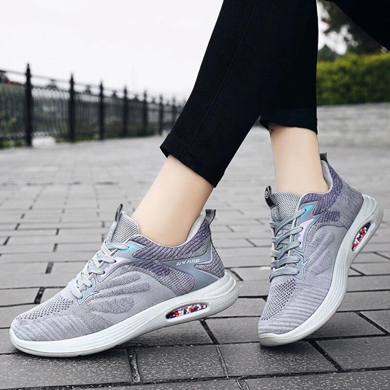 Women's Sports Shoes Tennis Female Air Cushion Sneakers Breathable Mesh Lace-up Running Shoes Designer Casual Walking Footwear