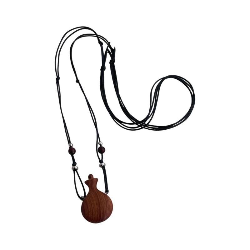 Handmade Retro Wood Beads Necklace Showcasing Artistic Gourd Kettle Charm Trendy Unisex Sweater Chain Accessory