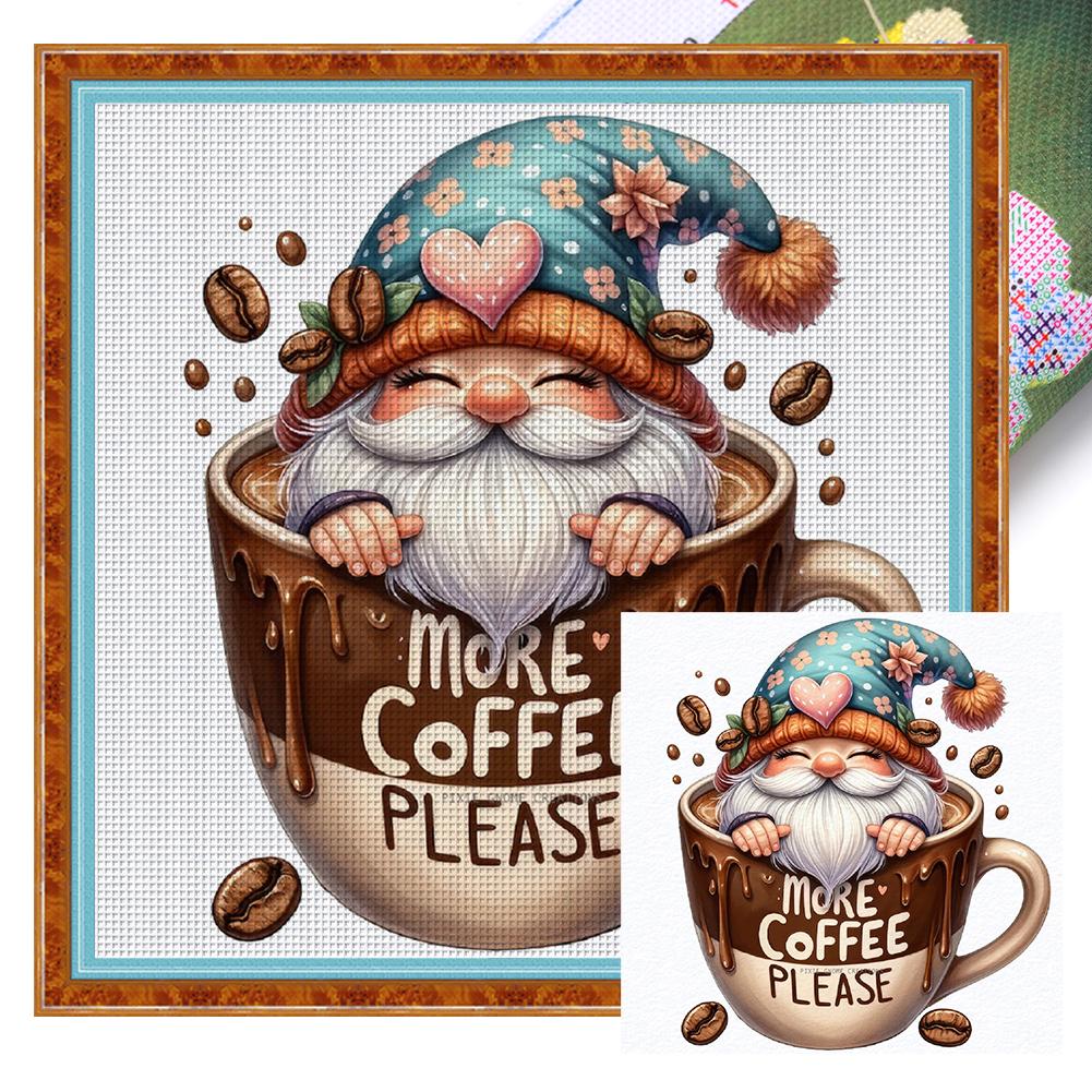 Full Embroidery Eco-cotton Thread 11CT Printed Coffee Gnome Cross Stitch Kit Art