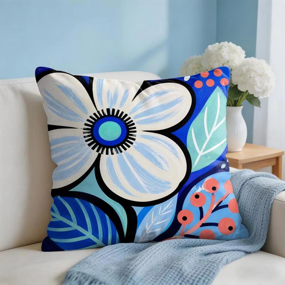 Cushion Cover Vibrant Flower Short Plush Soft DoubleSided Printing Pillow Case Cozy Sofa Bedroom Home Decor Gift