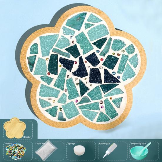 Mosaic Craft Coaster Making Kit for Adults DIY Glass Mosaic Tiles Kits Ceramic Art Bulk Materials Package for Women Kid Seniors Handmade Gifts