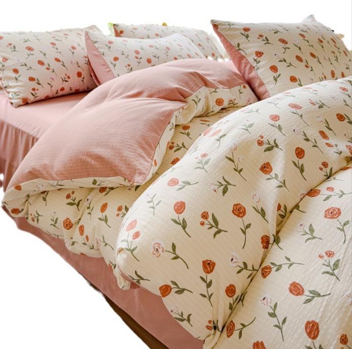 Class A Maternal And Infant Grade, Jacquard Colored Zhu Cotton, Skin-Friendly, Comfortable, Simple And Literary On The Bed, Four-Piece Set