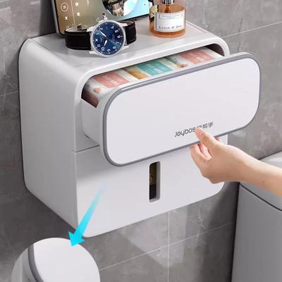 Toilet Tissue Holder Without Punching Holes Waterproof Toilet Paper Box Bathroom Paper Drawer Wall Mounted Storage Rack