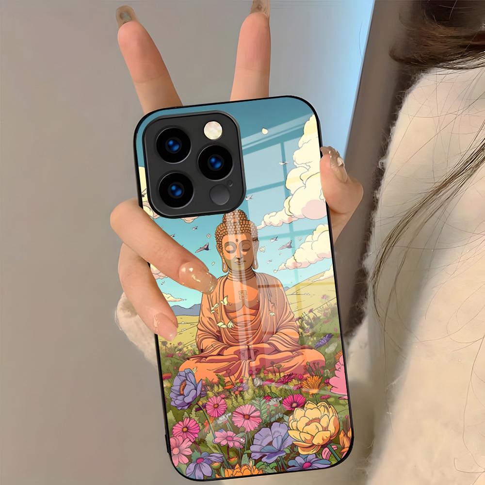 Buddha Statue And Lotus Phone Case For IPhone 17 Pro Max 16 15 14 Pro Max 13 11 Plus Glass Cover