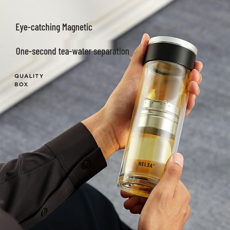 RELEA Double-Layer Glass Tea Infuser Cup with LED Display